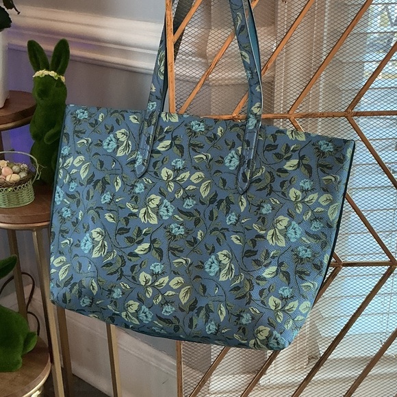 Coach Floral Print Blue Tote - Picture 2 of 6